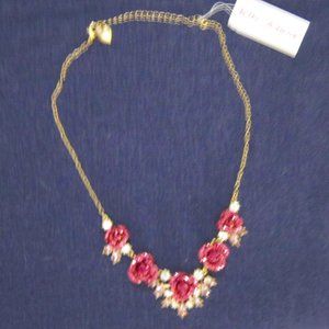 dark pink sugar ROSE sculpted necklace rhinestone jewels PROM!